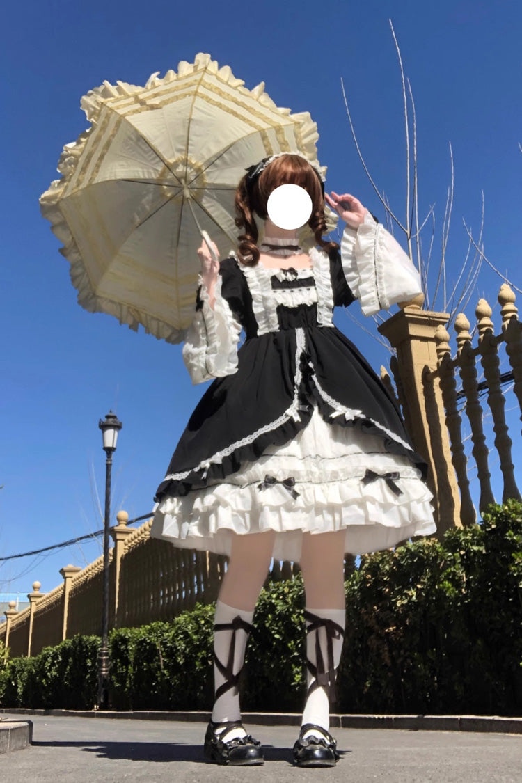 Lolita Dress - White/black, 2 Colors, Bow Detail, Ruffled, Gothic Style - additional product view 6