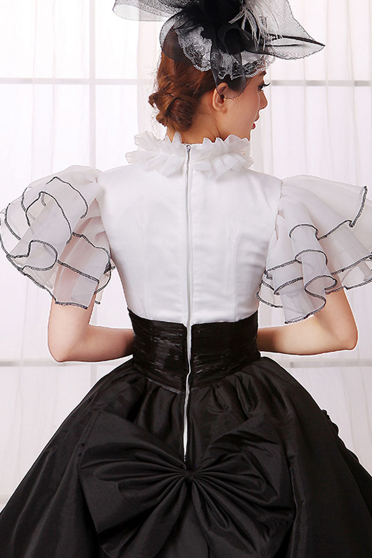 Lolita Dress - White/black Stitching, 2 Colors, Zipper Detail, High Waist, Bow Detail - additional product view 5