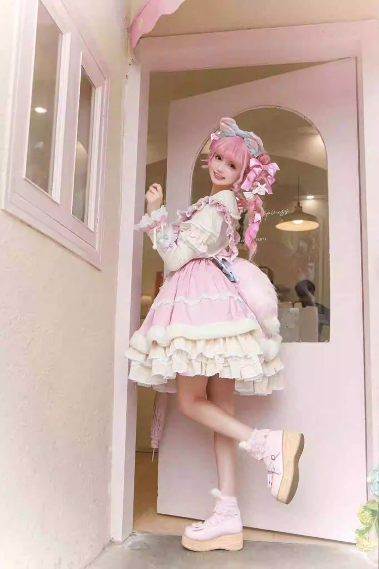 Lolita Dress - White/pink Little Fox, 2 Colors, Long Sleeves, Sweet Style, Bow Detail - additional product view 9