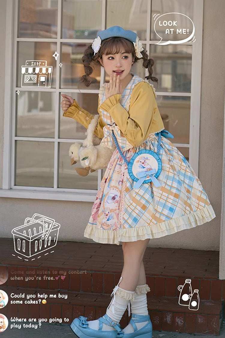 Lolita Dress - Yellow/pink Cat Holiday Print, 2 Colors, Sweet Style, Bow Detail, Ruffled - additional product view 9