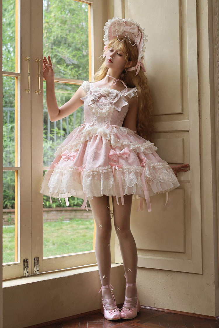 Lolita JSK Dress - Blossoming Heart Love, Pink, Bow Detail, Lace Trim, Printed - additional product view 6