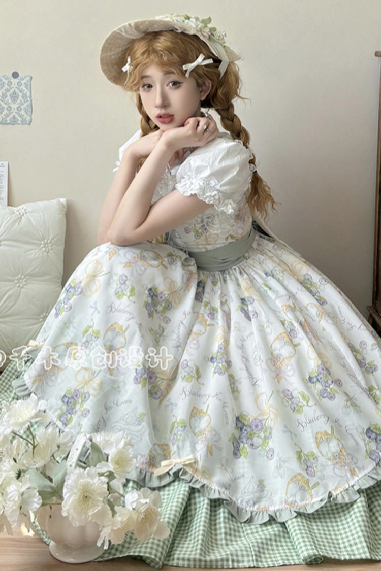 Lolita JSK Dress - Blueberry Early Summer, 2 Colors, Printed, Sweet Style, Bow Detail - additional product view 10