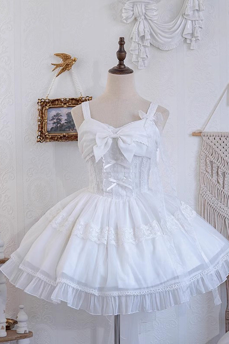 Lolita JSK Dress - Bright Moonlight, White, Lace Trim, Ruffled, Lace-Up - additional product view 8