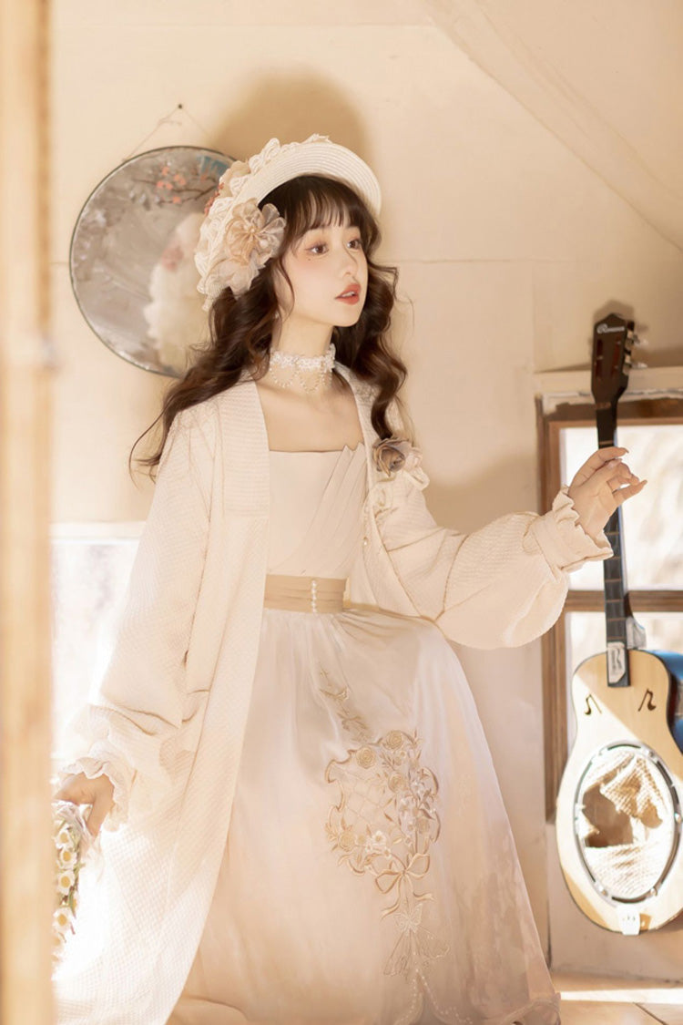 Lolita JSK Dress - Chinese Style Bronzing Flower, White, Embroidered, Sweet Style - additional product view 12