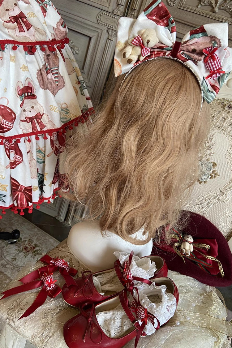 Lolita JSK Dress - Christmas Bear, 2 Colors, Bow Detail, Ruffled, Printed - additional product view 5