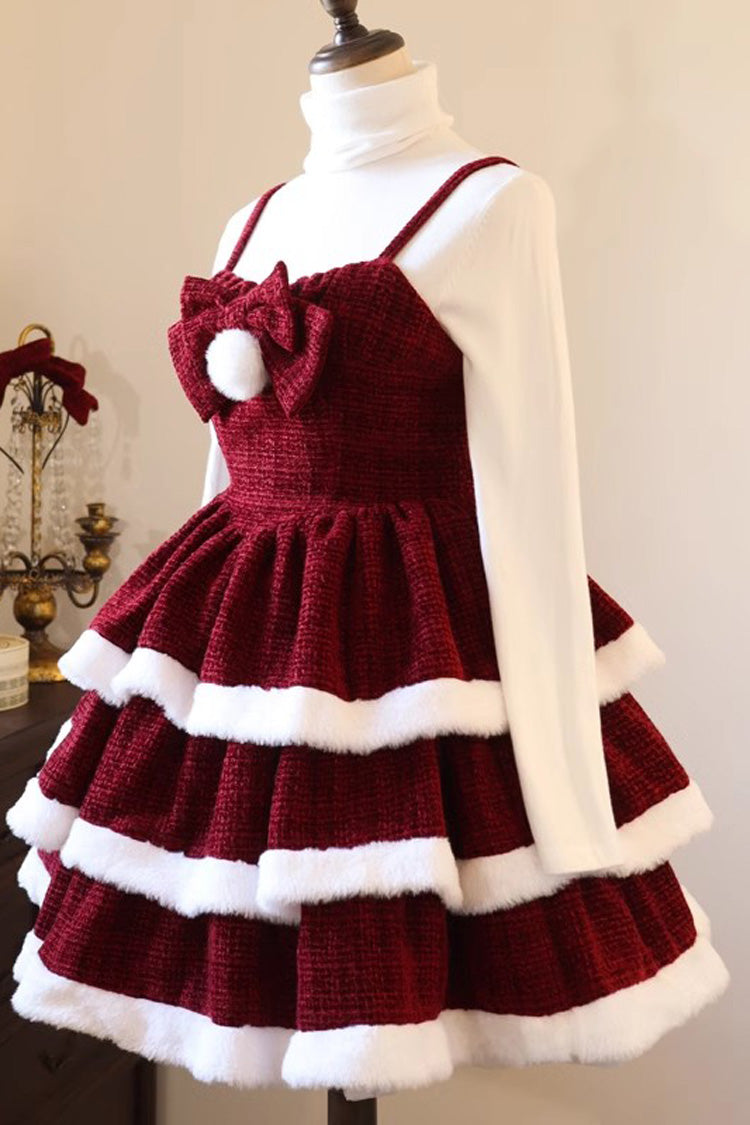 Lolita JSK Dress - Christmas Carol, Red, Bow Detail, Layered, Sweet Style - additional product view 8