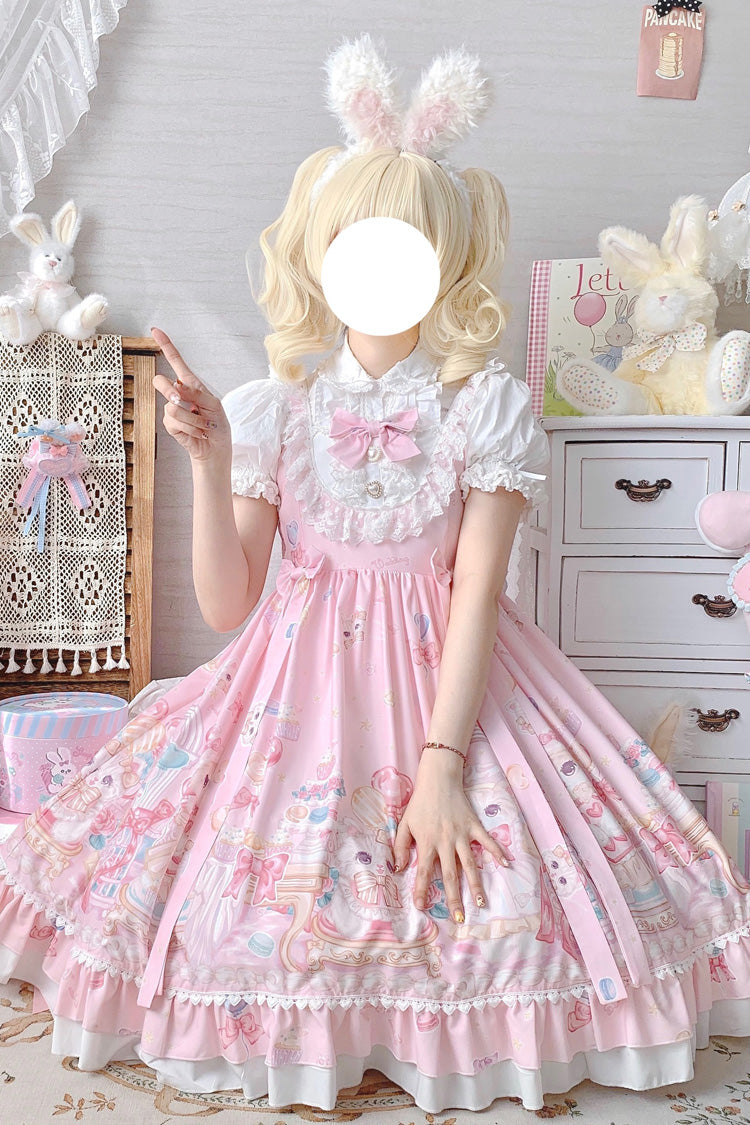 Lolita JSK Dress - Cute Cat Print High, Pink, High Waist, Sweet Style, Bow Detail - additional product view 8