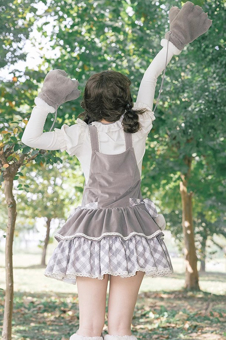 Lolita JSK Dress - Cute Grizzly Bear Plaid, Gray, Plaid, Bow Detail, Printed - additional product view 8