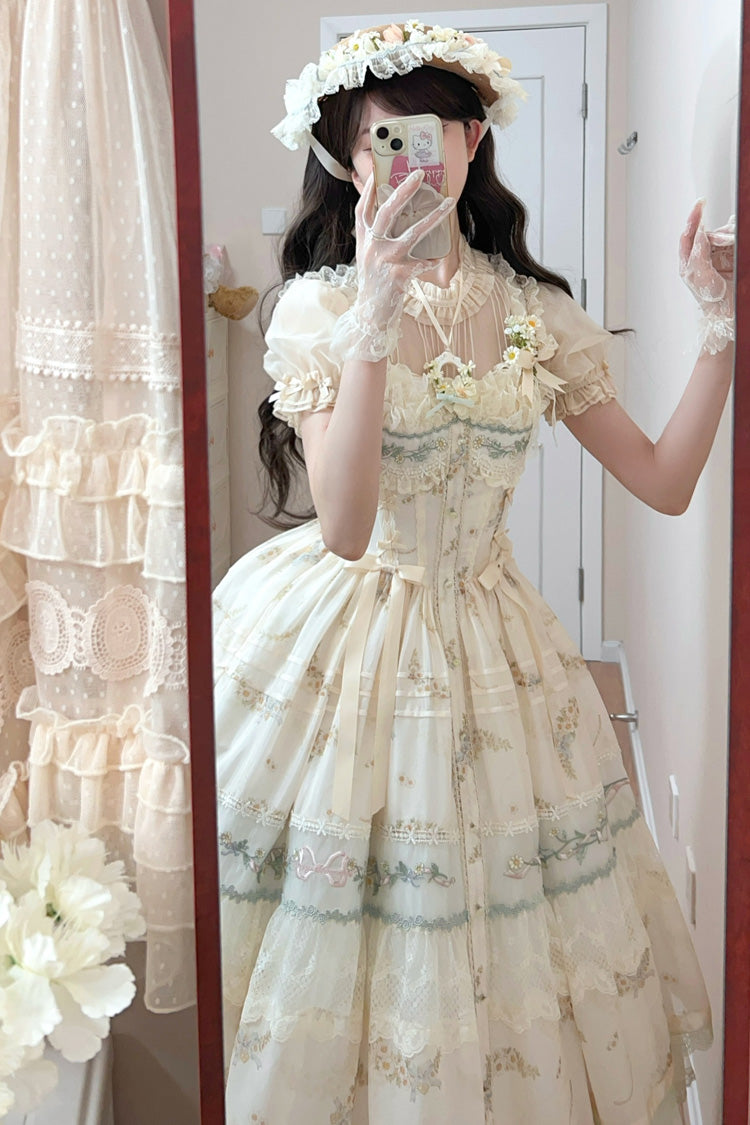 Lolita JSK Dress - Daisy Poetry, Multi-Color, Ruffled, Printed, Embroidered - additional product view 12