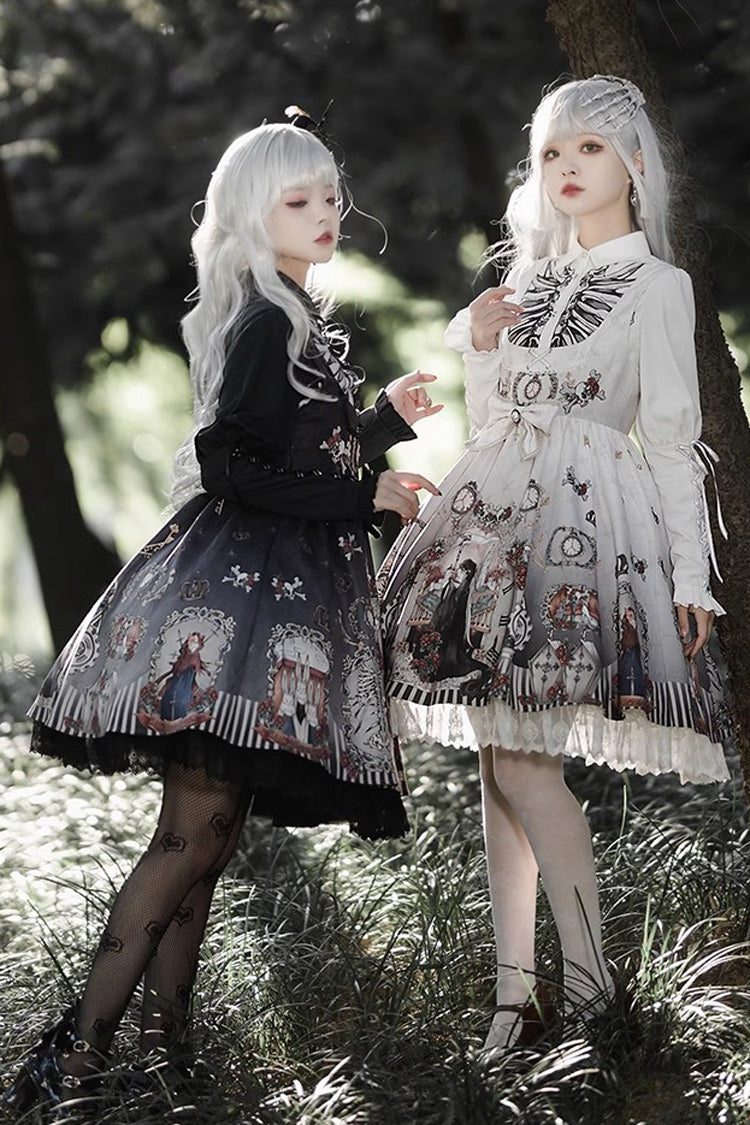 Lolita JSK Dress - Dark Fairy Tale Print, 2 Colors, Bow Detail, Ruffled, Printed - additional product view 9