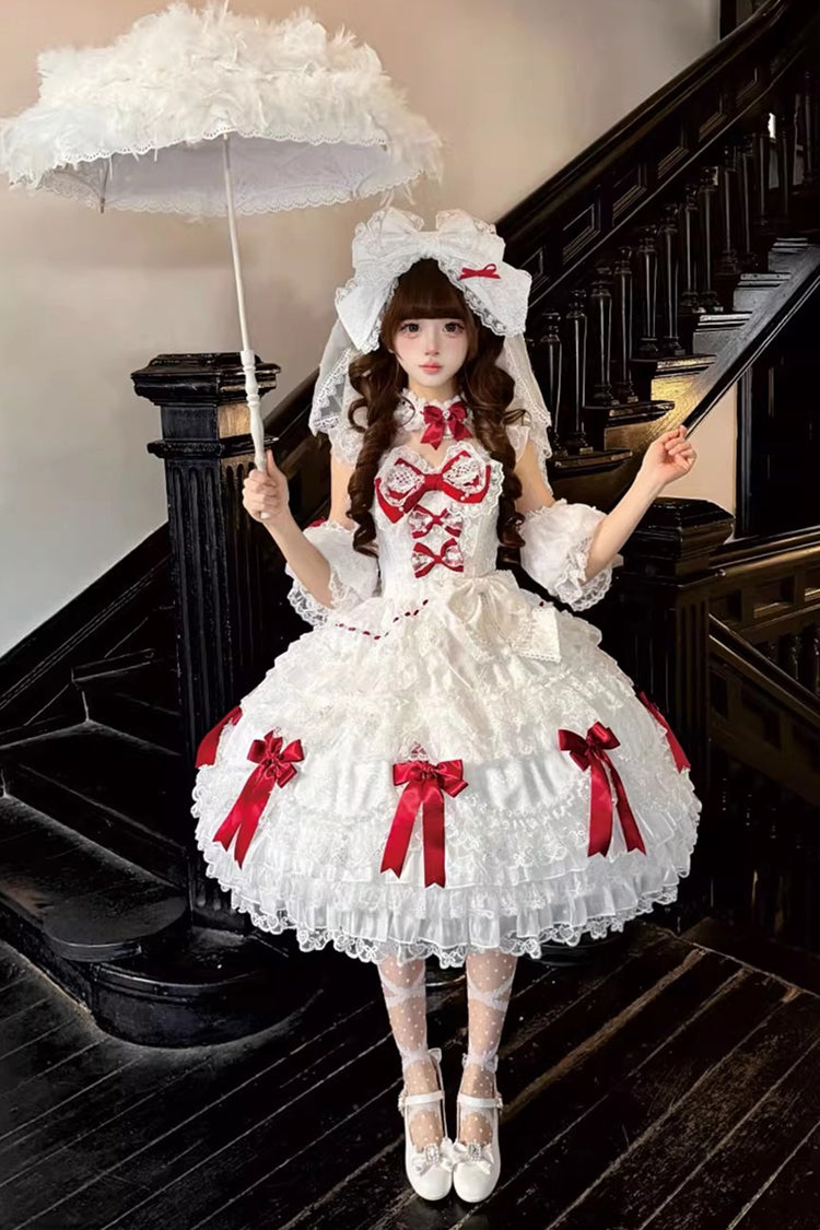Lolita JSK Dress - Dream Of The Misty Moon, White, Layered, Sweet Style, Bow Detail - additional product view 6