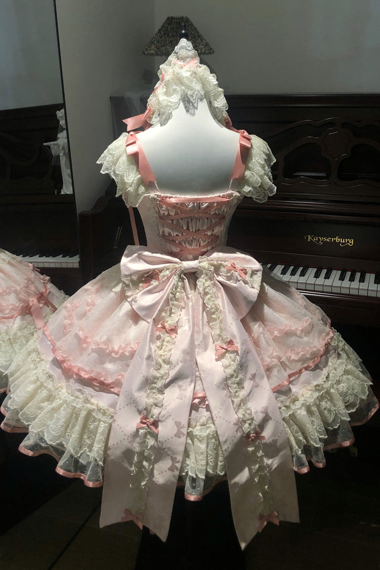 Lolita JSK Dress - Dreaming Butterfly, Pink, Lace Trim, Ruffled, Layered - additional product view 13
