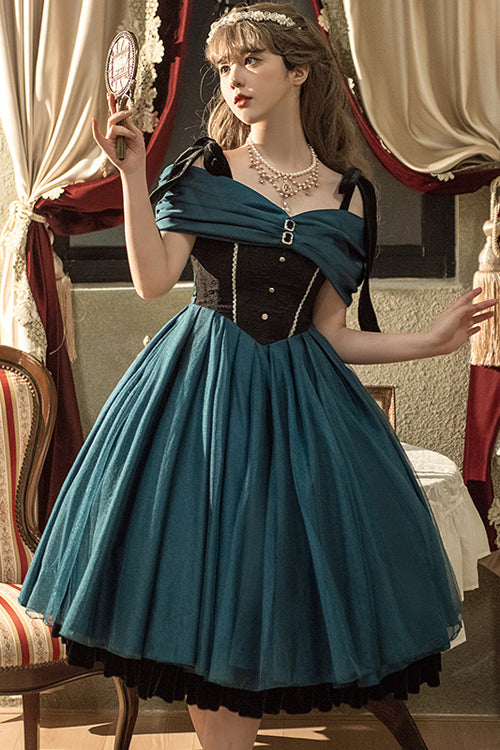 Lolita JSK Dress - Elegant Off The Shoulder Anna's, Green, High Waist, Sweet Style - additional product view 3