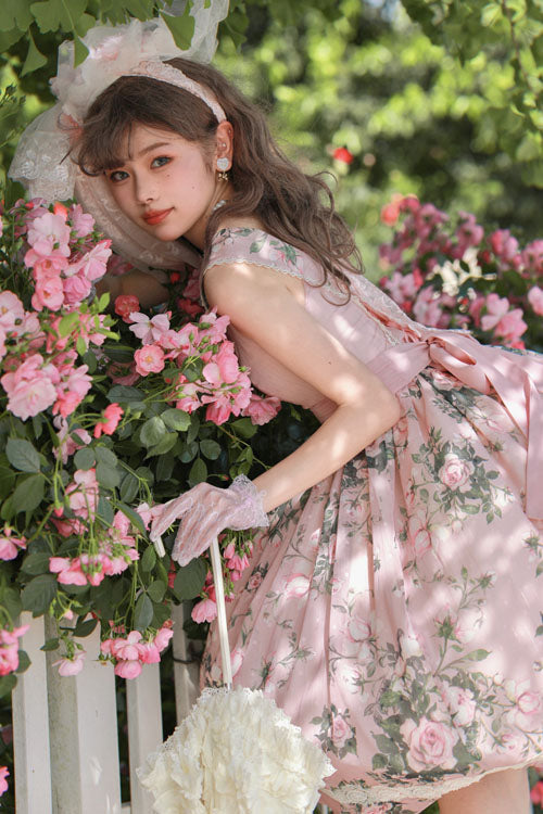 Lolita JSK Dress - Elegant Vintage French Rose, Pink, Printed, Classic Style, Ruffled - additional product view 7