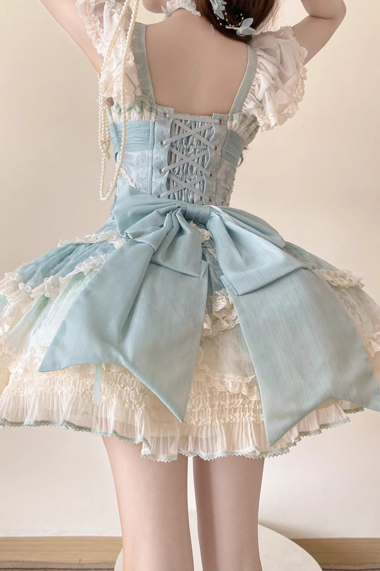 Lolita JSK Dress - Floral Dream, Green, Embroidered, Layered, Lace-Up - additional product view 18