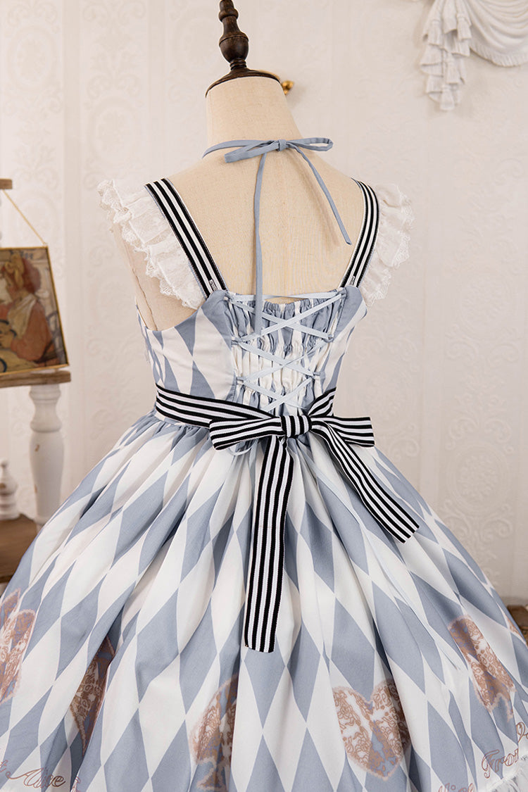Lolita JSK Dress - Light Blue Heart Print, Blue, Printed, Sweet Style, Bow Detail - additional product view 7