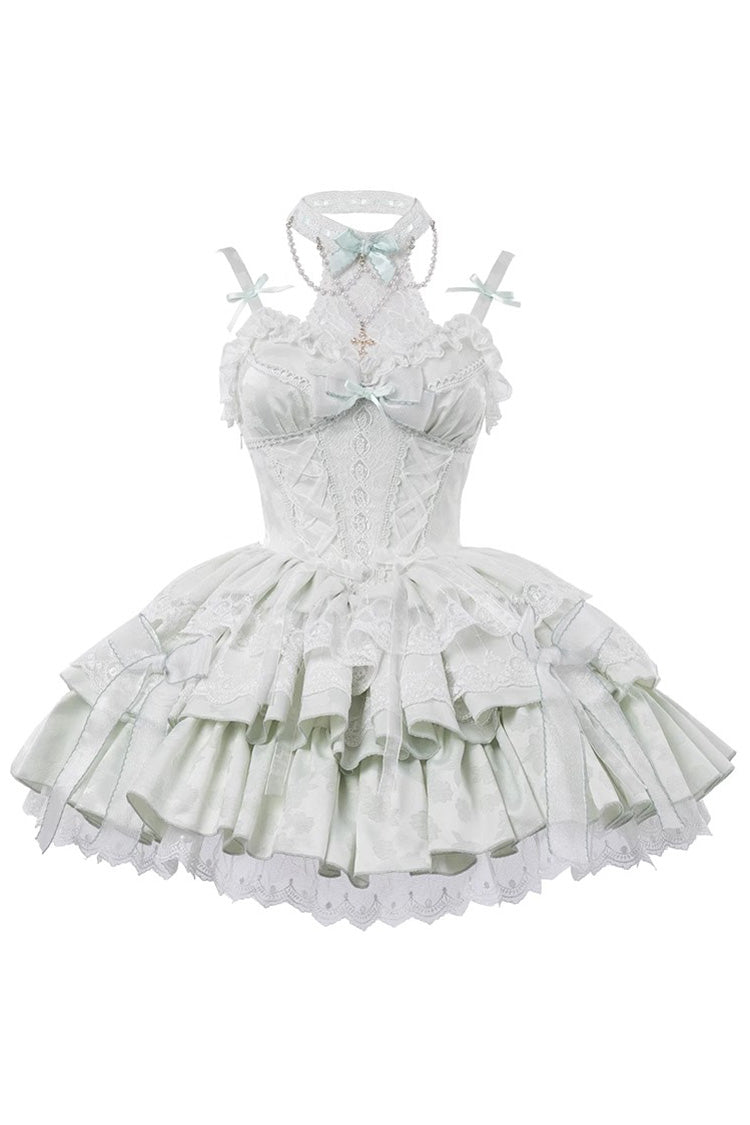Lolita JSK Dress - Light Green Halterneck, Green, Ballet-Inspired Style, Bow Detail - additional product view 6