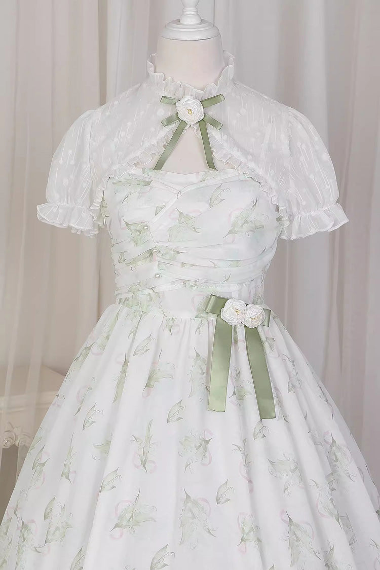 Lolita JSK Dress - Lily Of The Valley Spring, Green, Sweet Style, Bow Detail, Printed - additional product view 12