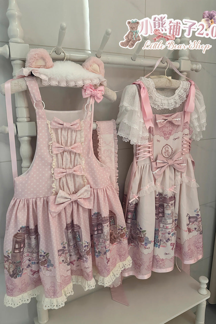 Lolita JSK Dress - Little Bear Shop, Pink, Printed, Sweet Style, Bow Detail - additional product view 7