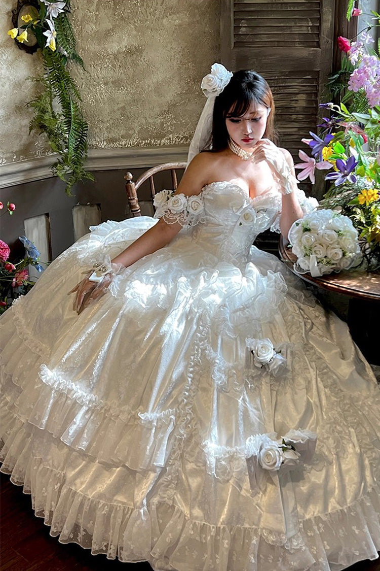 Lolita JSK Dress - Love And Roses, White, Lace Trim, Ruffled, Sweet Style - additional product view 5