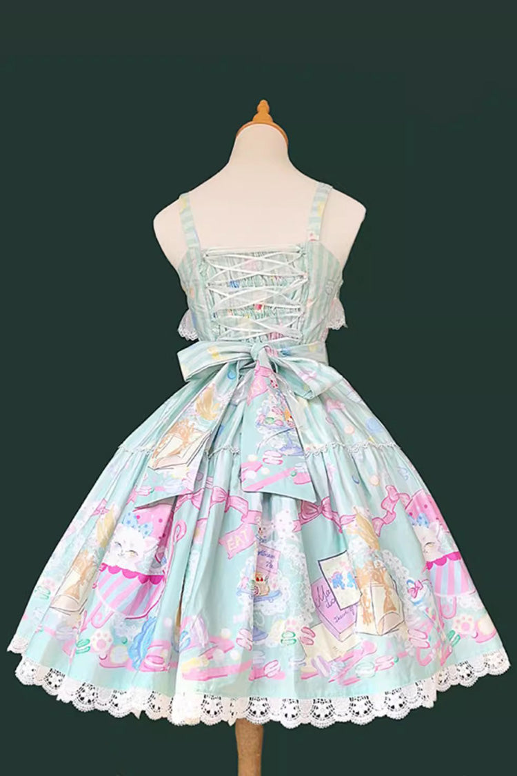 Lolita JSK Dress - Macaron Dolly House, Green, Sweet Style, Bow Detail, Printed - additional product view 3