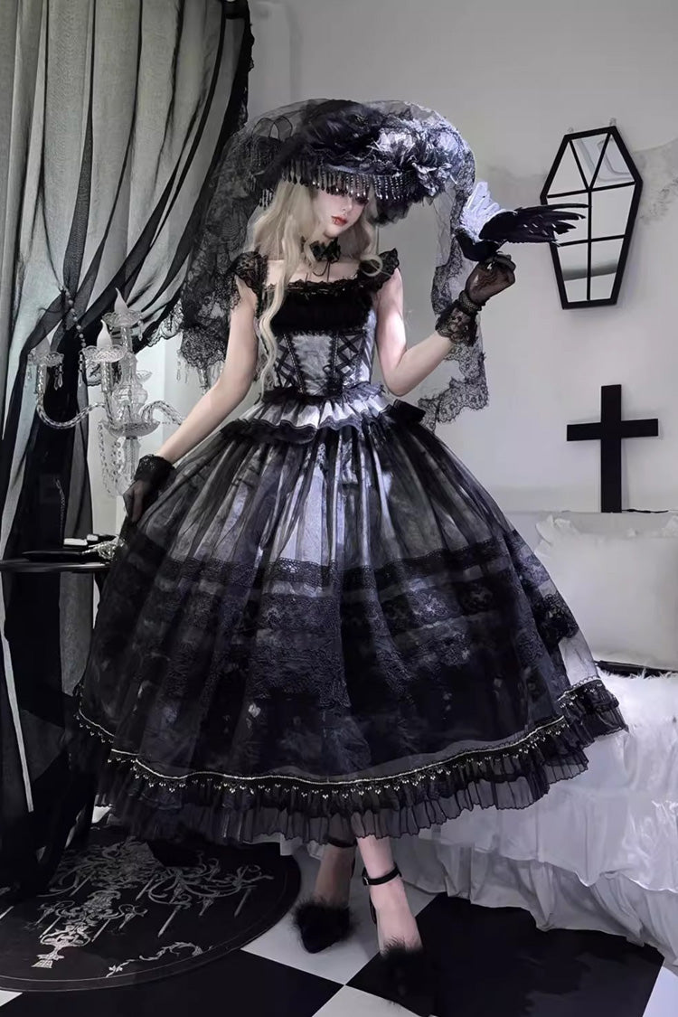 Lolita JSK Dress - Mist-shrouded Vineyard, 2 Colors, Lace-Up, Sweet Style, Bow Detail - additional product view 5