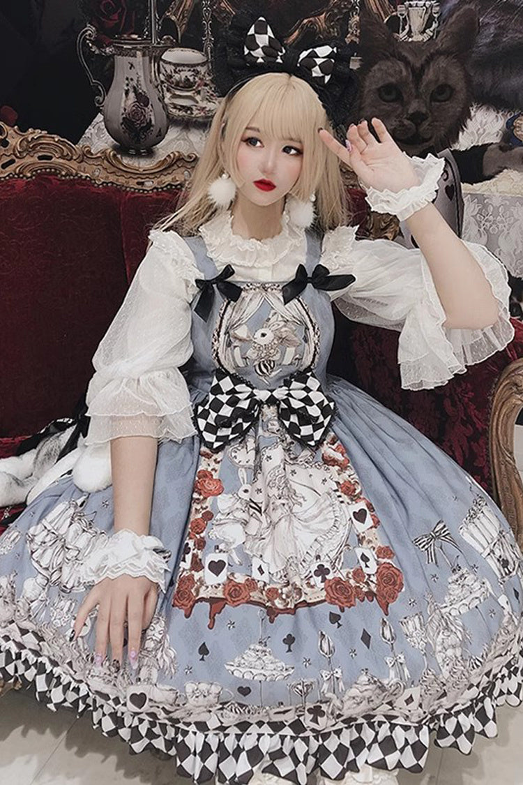Lolita JSK Dress - Multi-color Blue Alice Bunny And, Blue, Bow Detail, Printed - additional product view 6