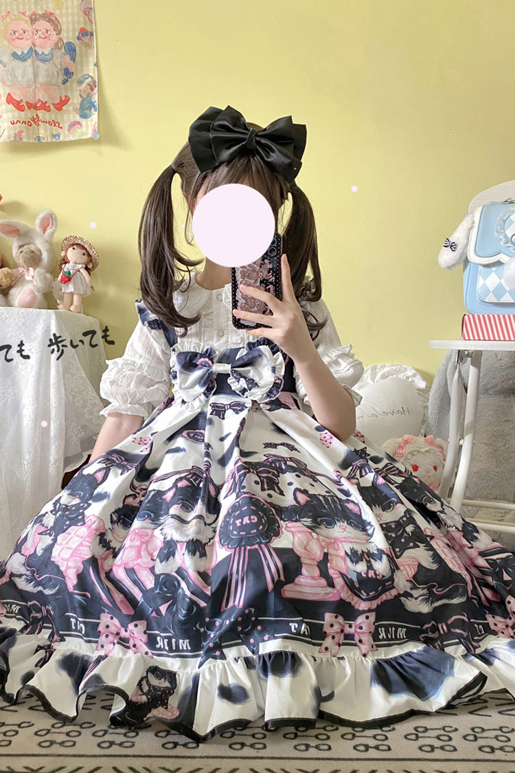 Lolita JSK Dress - Multi-color Cow Cat Print, Multi-Color, Sweet Style, Bow Detail - additional product view 8