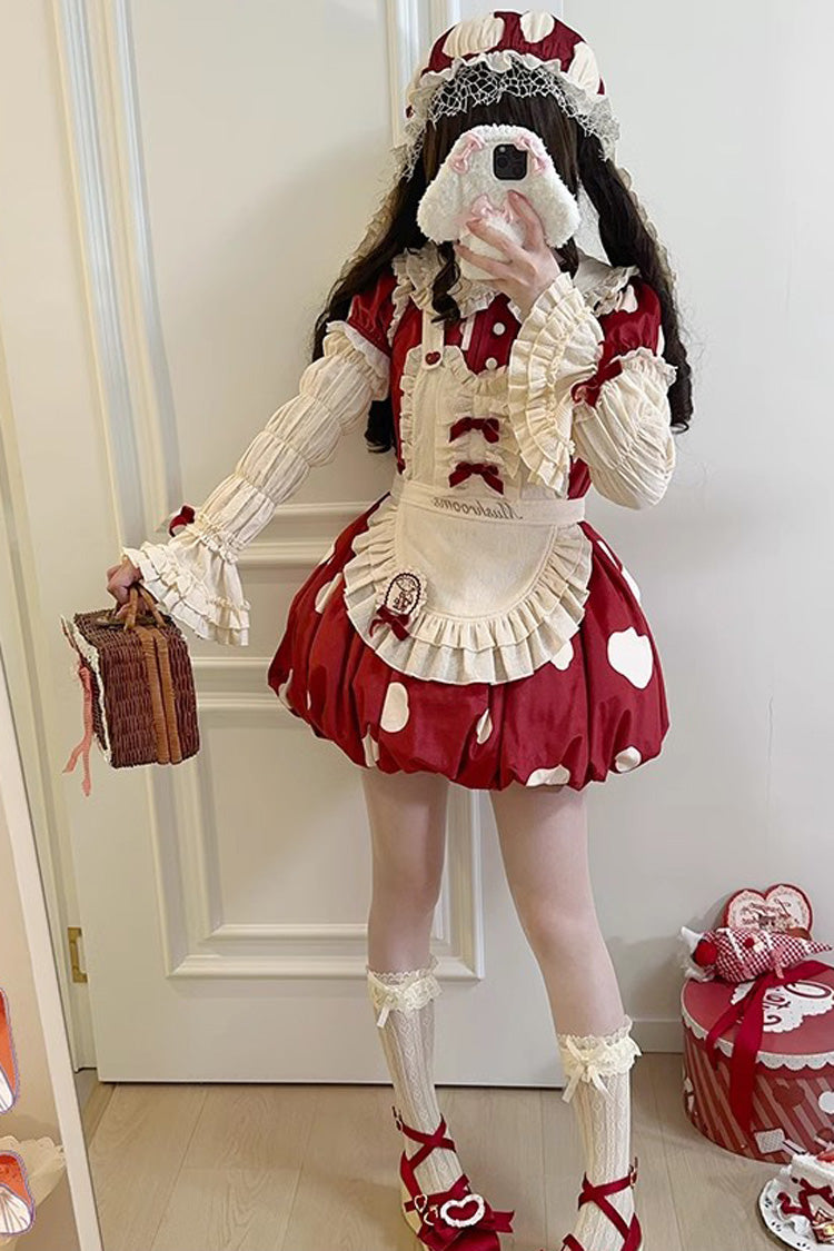 Lolita JSK Dress - Mushrooms Print, Red, Bow Detail, Printed, Sweet Style - additional product view 7