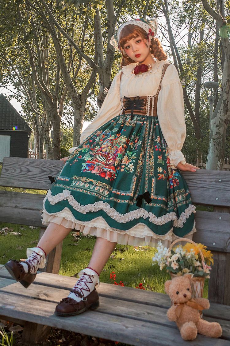 Lolita JSK Dress - Ode To Plenty, Green, Classic Style, Bow Detail, Ruffled - additional product view 17