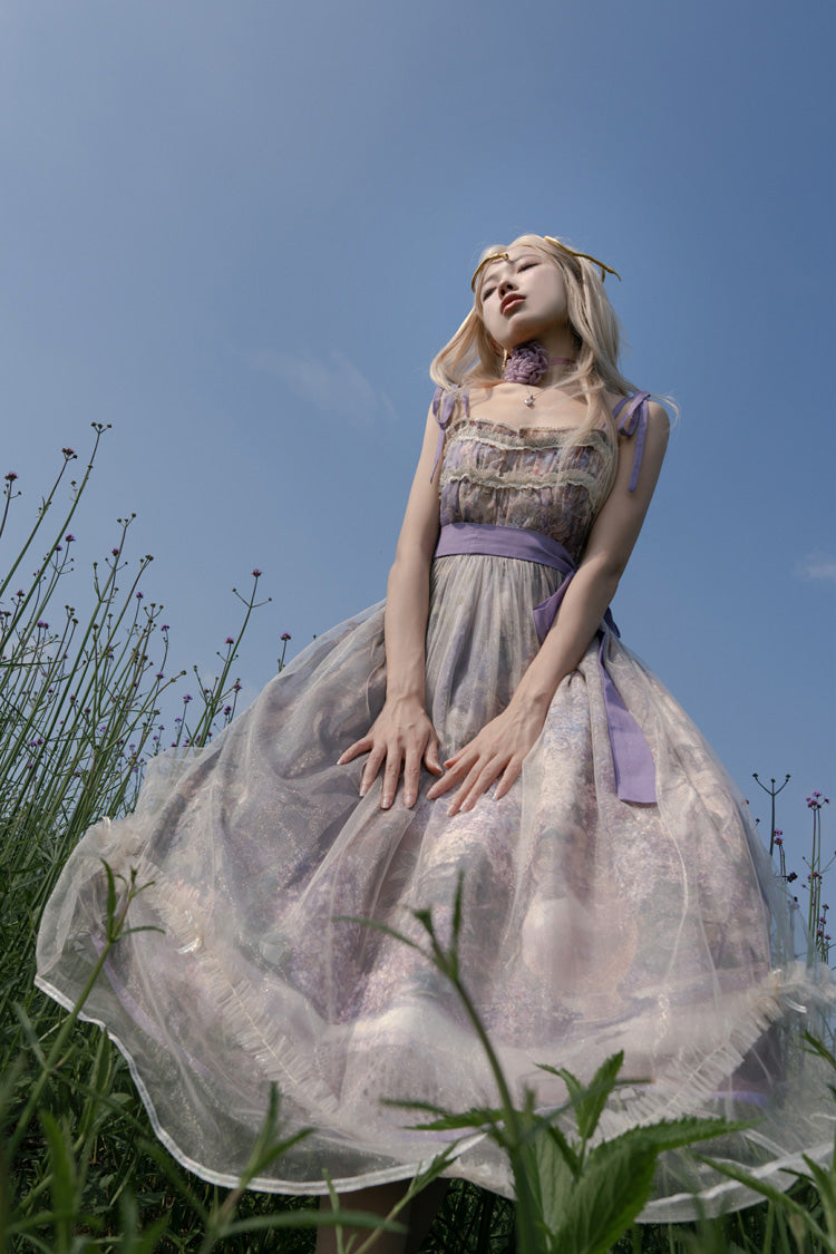 Lolita JSK Dress - Oil Painting – In The Shade Of, Purple, Ruffled, Printed, Sweet Style - additional product view 14