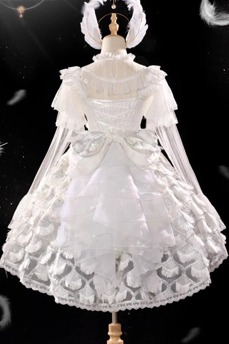 Lolita JSK Dress - Peacock Feather, White, Lace Trim, Ruffled, Layered - additional product view 11