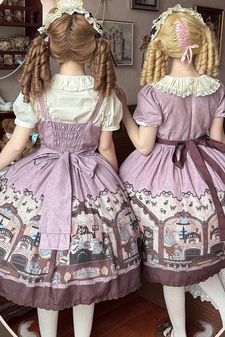 Lolita JSK Dress - Pink/purple Bear Print, 2 Colors, Printed, Classic Style, Bow Detail - additional product view 11