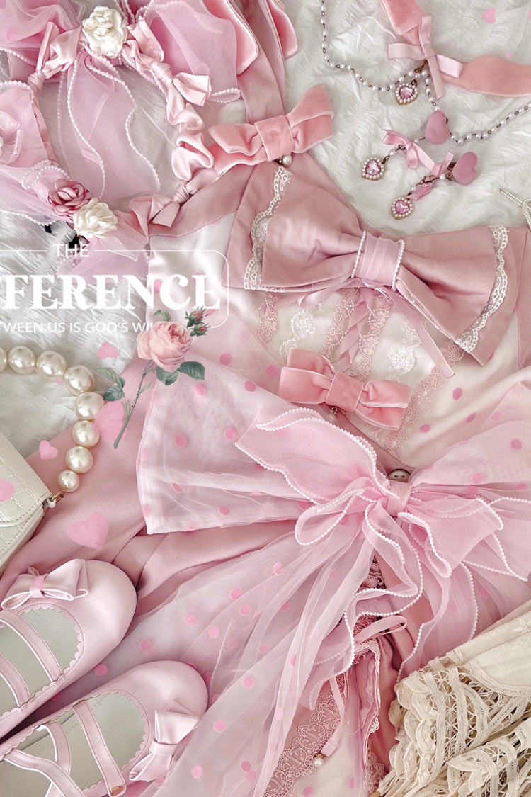 Lolita JSK Dress - Polka Waltz, Pink, Printed, Adjustable, Sweet Style - additional product view 5