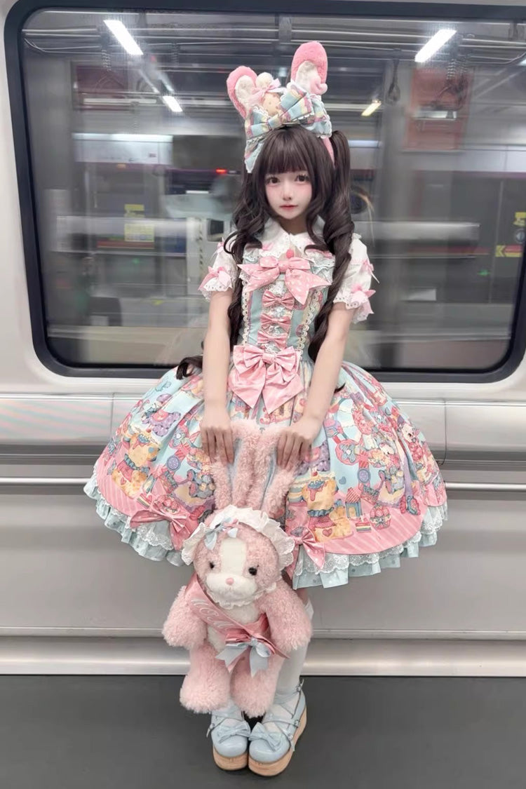 Lolita JSK Dress - Rainbow Buffy Bunny, 2 Colors, Sweet Style, Bow Detail, Ruffled - additional product view 6