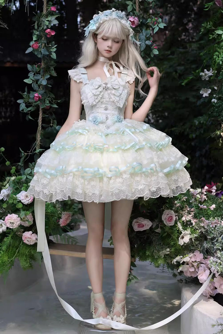 Lolita JSK Dress - Rose Feather Waltz, Green, Layered, Sweet Style, Ballet-Inspired Style - additional product view 6