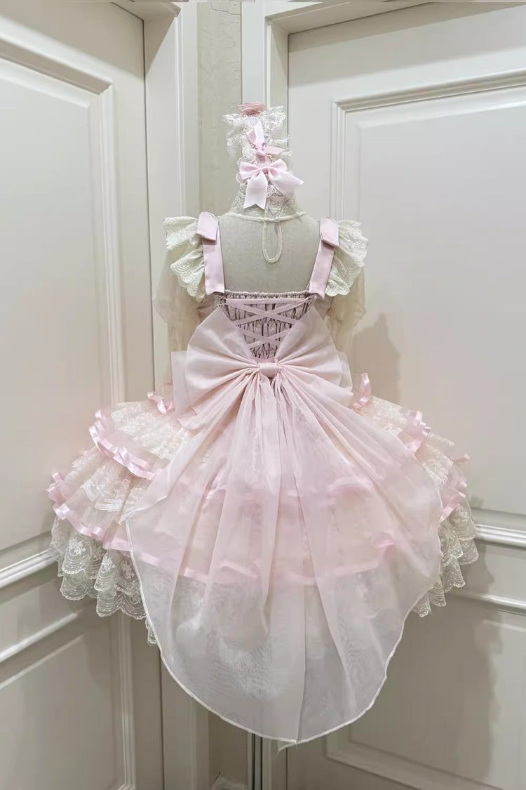 Lolita JSK Dress - Rose Feather Waltz, Pink, Ballet-Inspired Style, Bow Detail, Lace Trim - additional product view 6