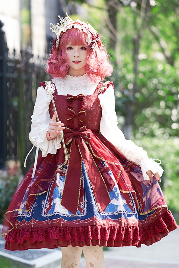 Lolita JSK Dress - Royal Court, 2 Colors, Lace Trim, Printed, Sweet Style - M Red / L Red option