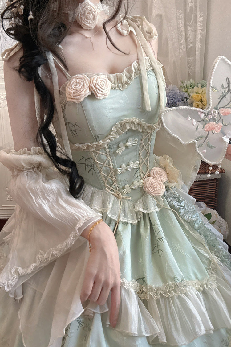 Lolita JSK Dress - Tea Bamboo Song, Green, Short Version, Detachable Detail, Short Length - additional product view 4