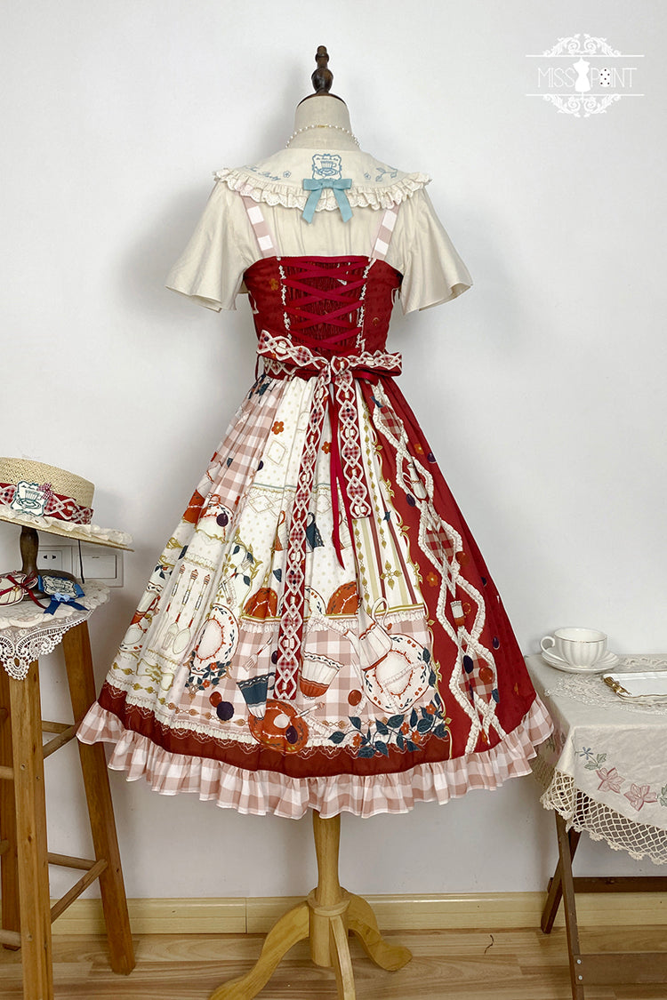 Lolita JSK Dress - Tea Party, Red, Lace Trim, Ruffled, Printed - additional product view 12