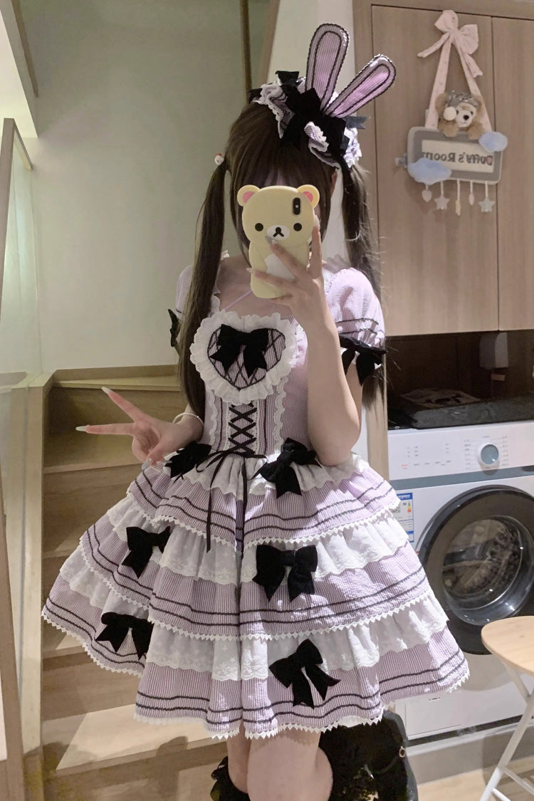 Lolita JSK Dress - Triple-layered, 2 Colors, Ruffled, Printed, Lace-Up - additional product view 11