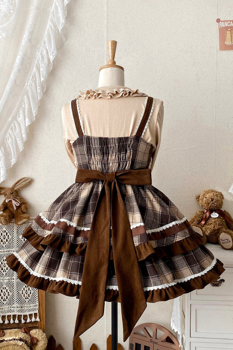Lolita Jumper Skirt - Caramel Cocoa, Brown, Bow Detail, Ruffled, Printed - additional product view 9