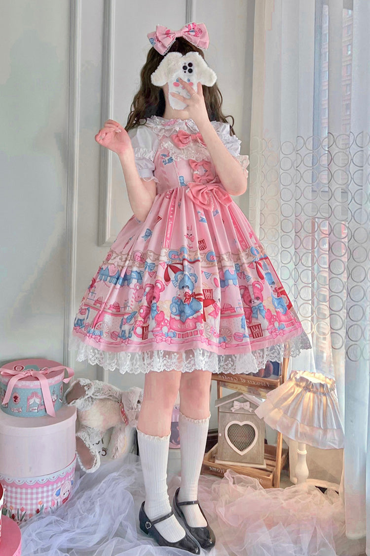Lolita Jumper Skirt - Doll Playground Print, Pink, Printed, Sweet Style, Bow Detail - additional product view 9