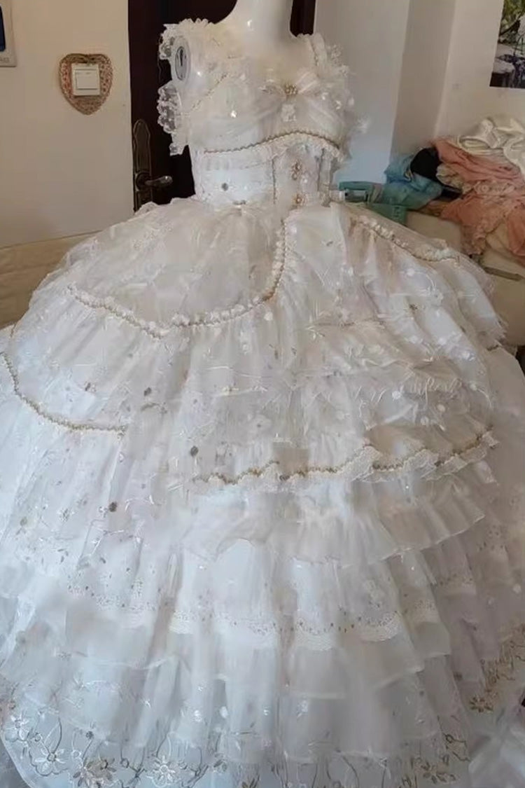 Lolita Jumper Skirt - Dreamy Waltz, White, Plus Size, Bow Detail, Lace Trim - additional product view 10