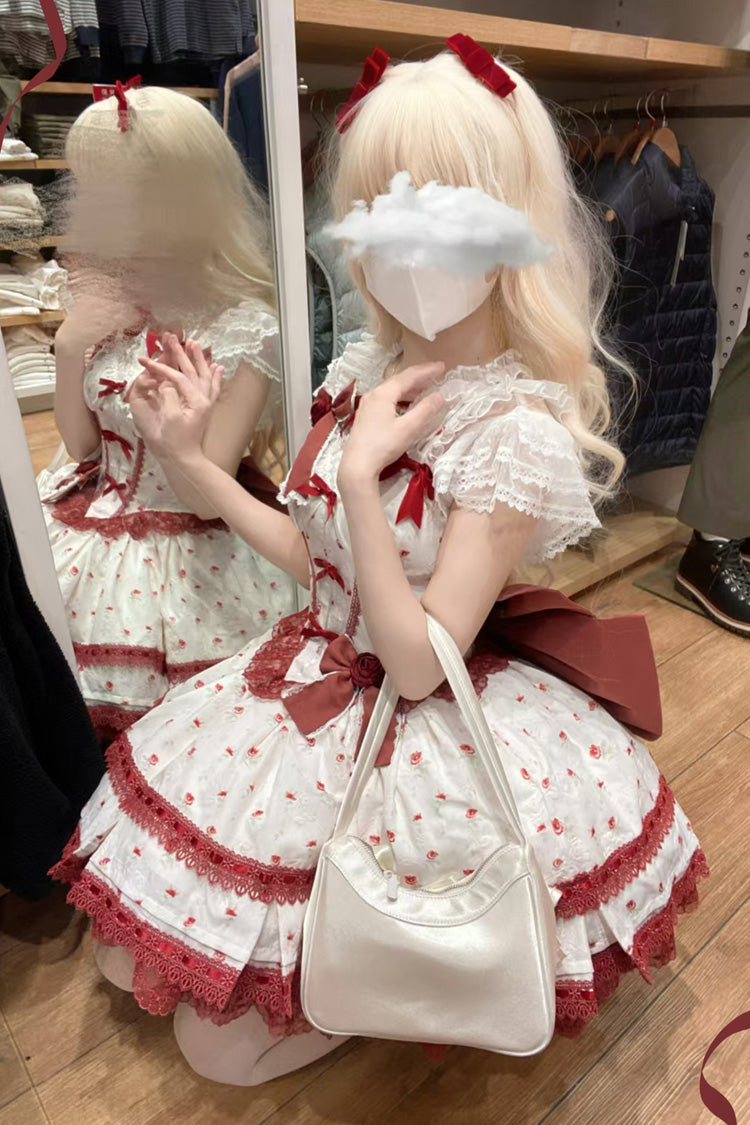 Lolita Jumper Skirt - First Love Rose, Red, Lace Trim, Ruffled, Printed - additional product view 10
