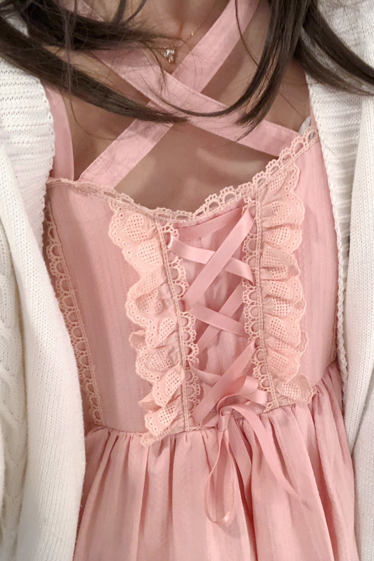 Lolita Jumper Skirt - First Love Triple-layered, Pink, Bow Detail, Lace Trim, Ruffled - additional product view 5