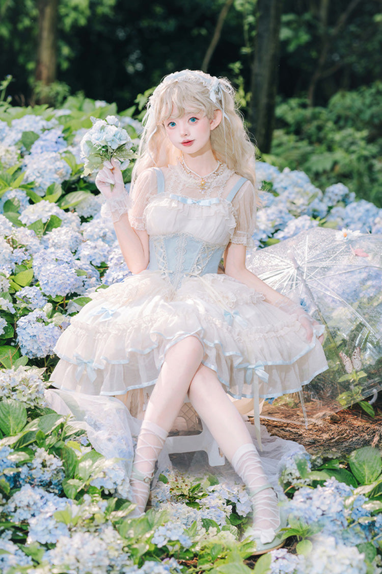 Lolita Jumper Skirt - Light Blue/ivory Dance Of Time, 2 Colors, Lace-Up, Sweet Style - additional product view 4