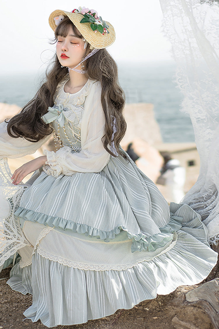 Lolita Jumper Skirt - Light Blue Ribbed Chiffon, Blue, Detachable Detail, Sweet Style - additional product view 3