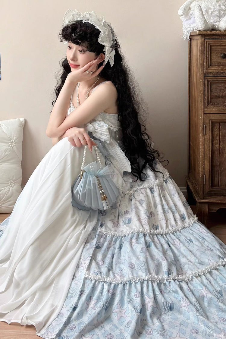 Lolita Jumper Skirt - Light Blue Shell Print Cardigan, Blue, Bow Detail, Printed - additional product view 5