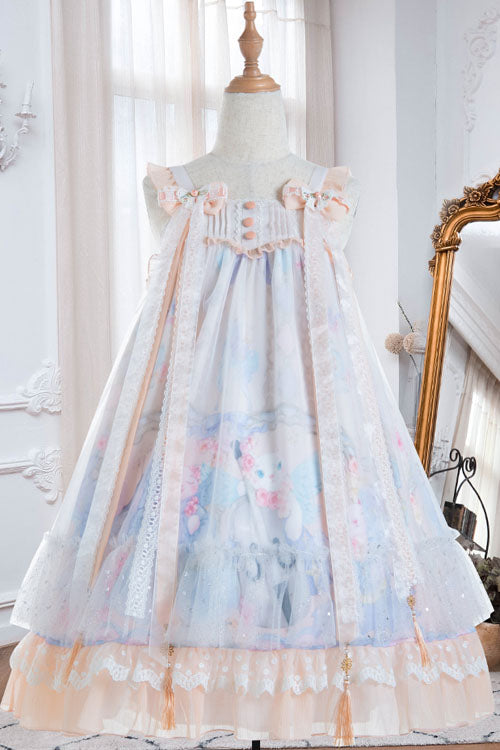Lolita Jumper Skirt - Light Blue Violin Cat Print, Blue, High Waist, Sweet Style - additional product view 6